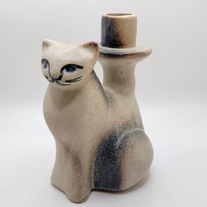 North Eagle | Art Pottery Cat Figurine Candle Holder